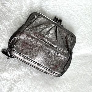 HOBO Metallic Pewter Leather Mini Millie Kiss-Lock Hobo Pouch